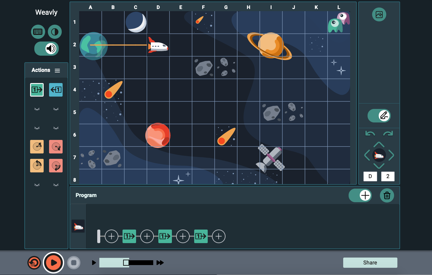 Weavly coding environment with the space background